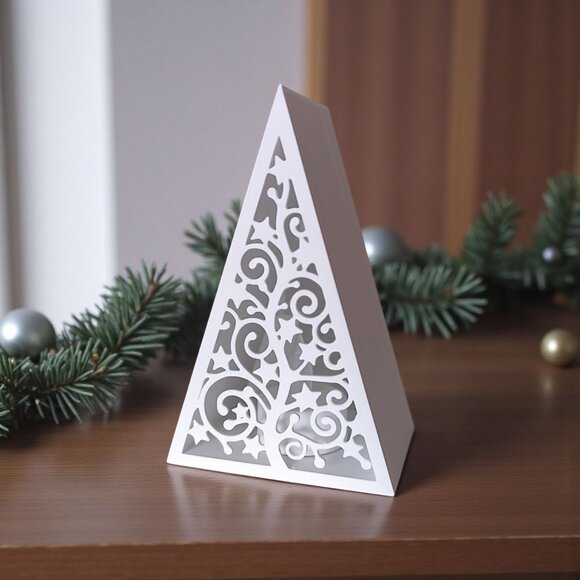 Pyramid Christmas Tree Lantern Tealight Holder w/Tealight LED Candle White - Picture 4 of 13